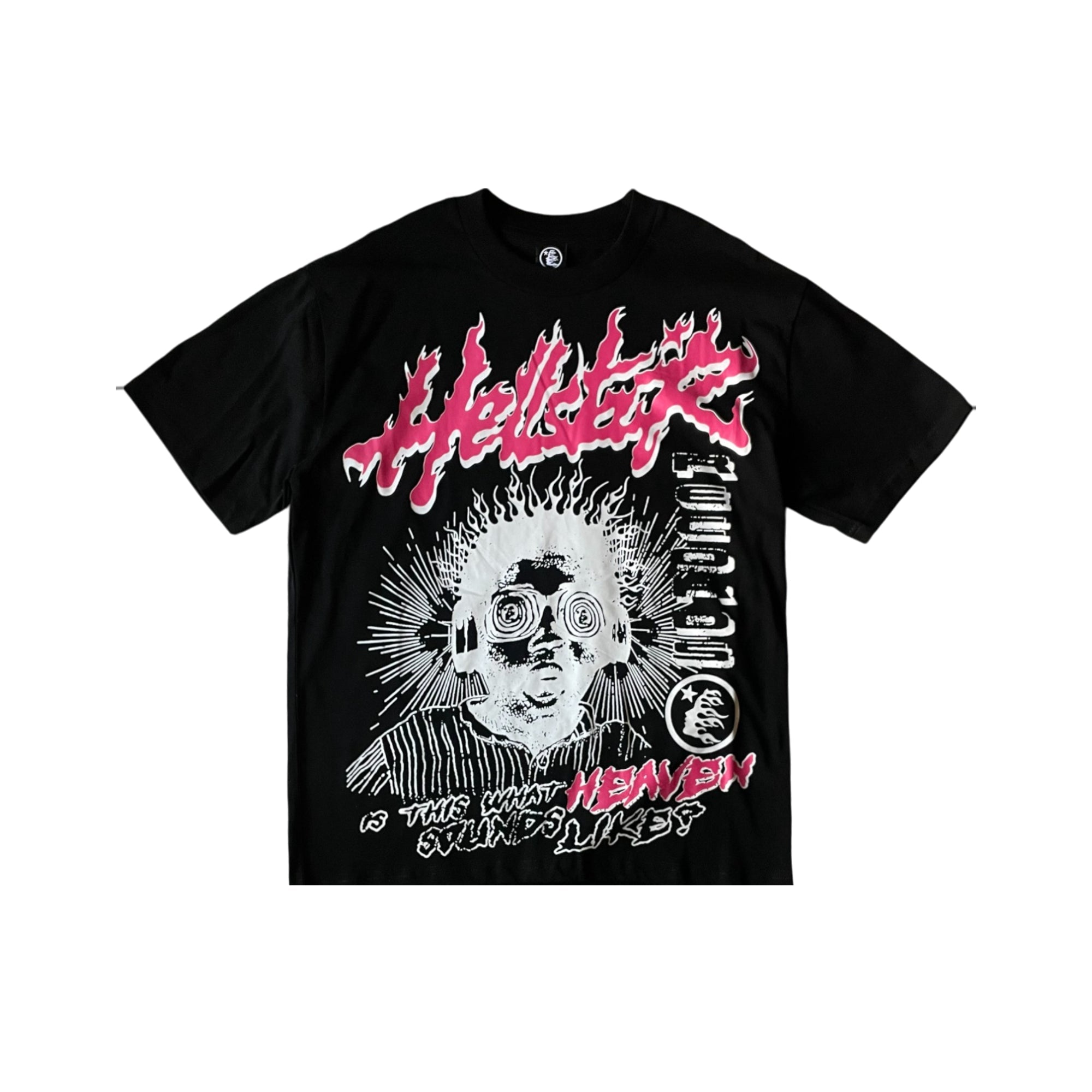 Black t-shirt featuring "Heaven Sounds Like" design by Hellstar Records from Central ae.