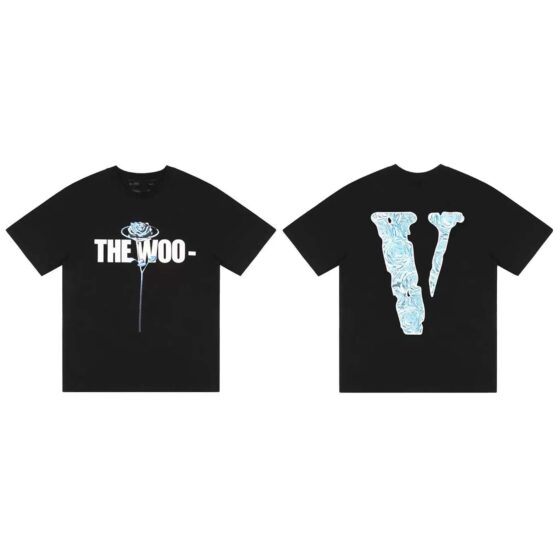 Black Pop Smoke x Vlone 'The Woo' t-shirt featuring graphic design, perfect for casual streetwear by Central ae.