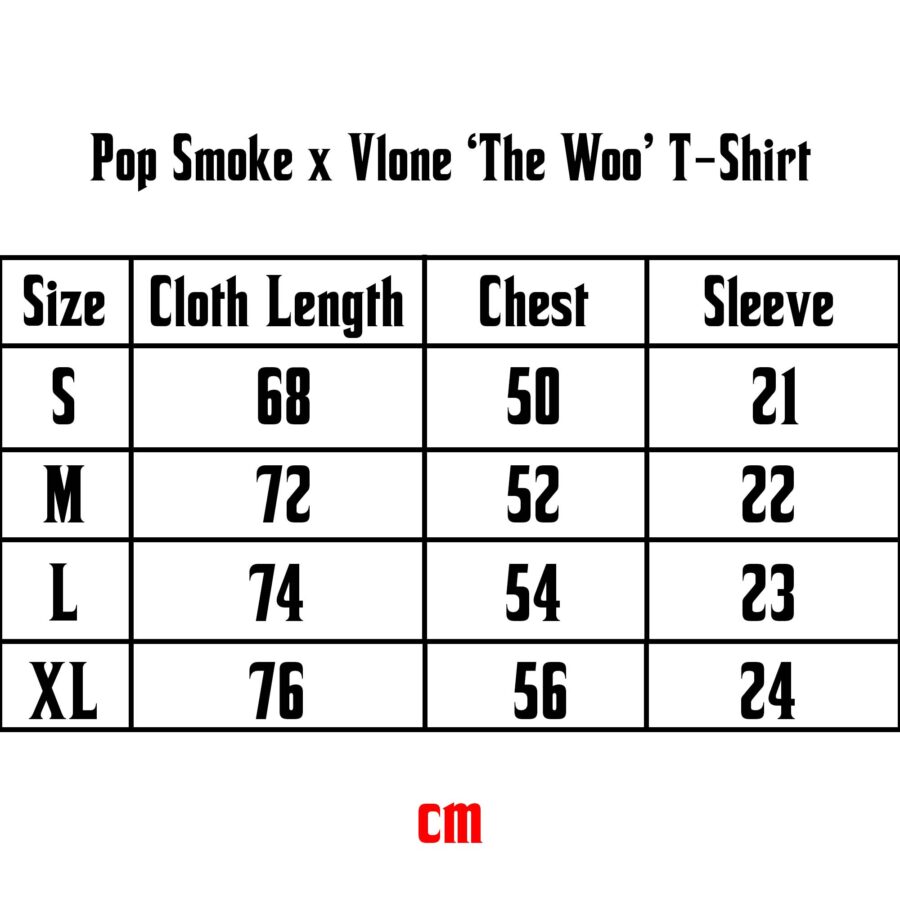 Black Pop Smoke x Vlone ‘The Woo’ T-shirt by Central ae featuring bold graphic design and relaxed fit.