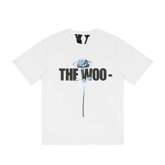 White Pop Smoke x Vlone 'The Woo' T-shirt featuring bold graphics and a comfortable fit by Central ae.
