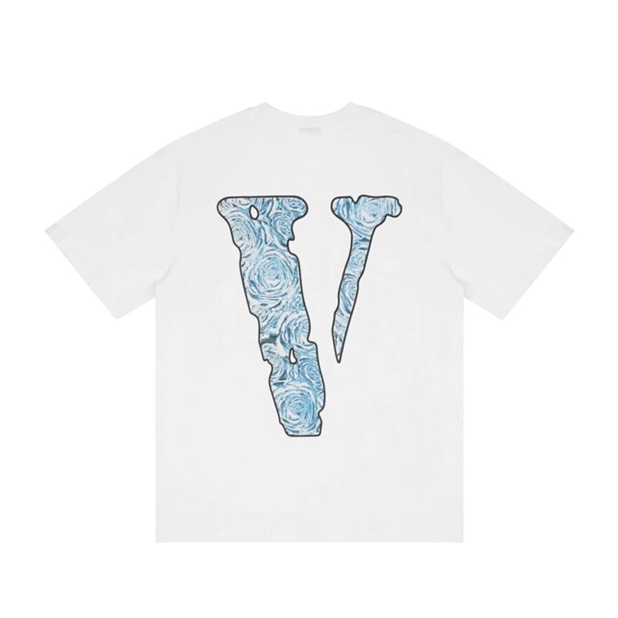 White Pop Smoke x Vlone 'The Woo' T-shirt by Central ae featuring bold graphics and a classic crew neck design.