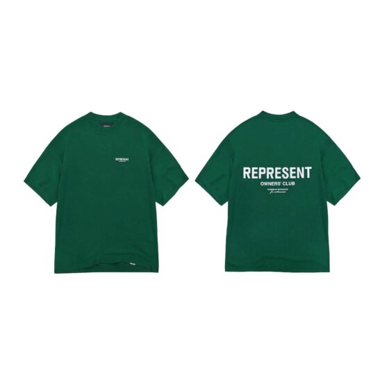 Racing green REPRESENT OWNERS CLUB T-shirt with logo, showcasing a casual style and comfortable fit.