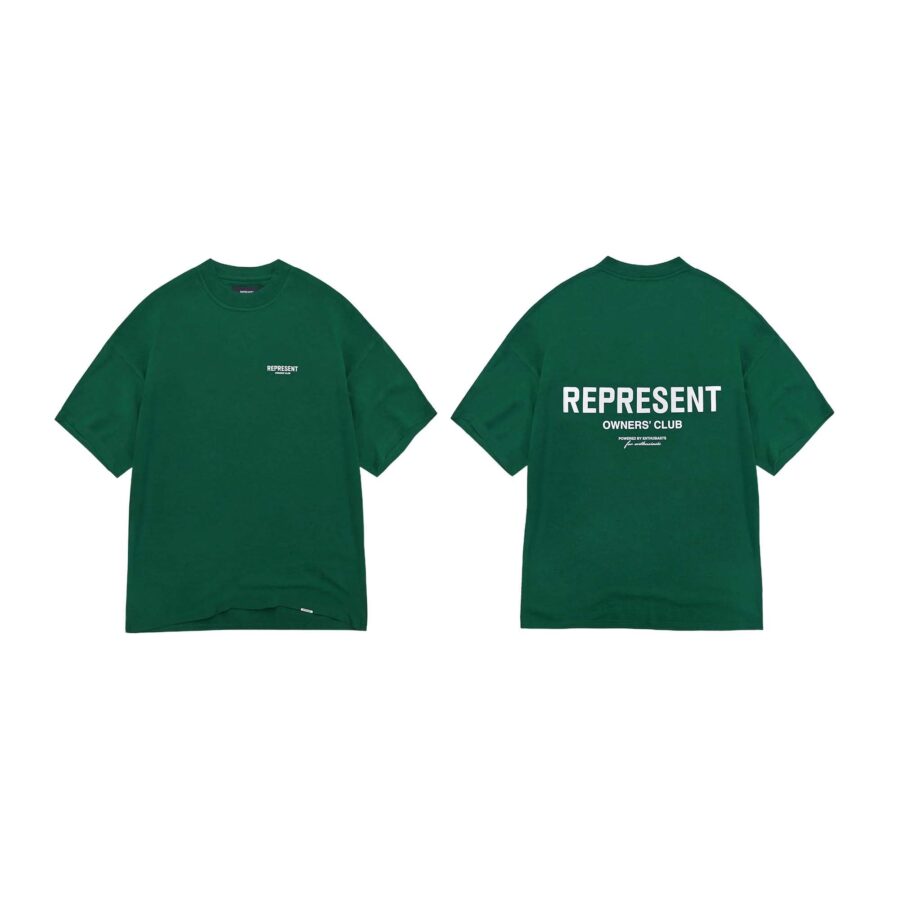 Racing green REPRESENT OWNERS CLUB T-shirt with logo, showcasing a casual style and comfortable fit.