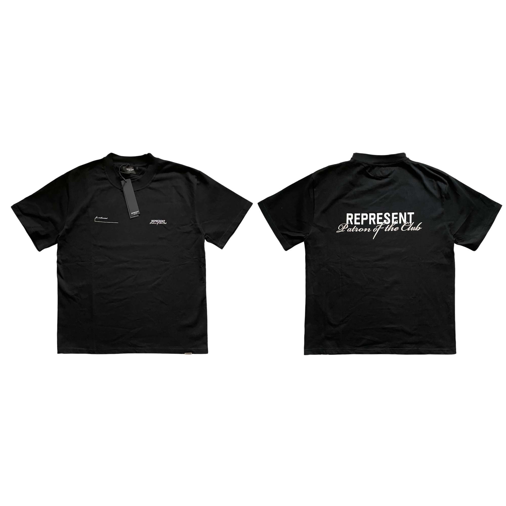 Black Central ae PATRON OF THE CLUB T-shirt featuring bold graphic design on the front.