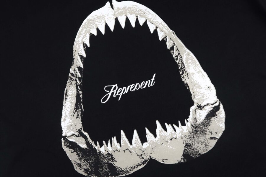 Black Represent SHARK JAWS T-shirt featuring a bold shark graphic design on the front.