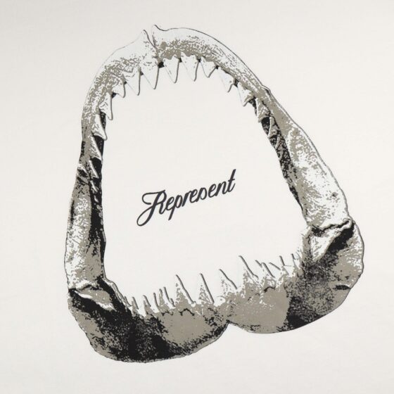 Flat white Represent Shark Jaws T-shirt featuring a bold graphic design on soft cotton fabric.