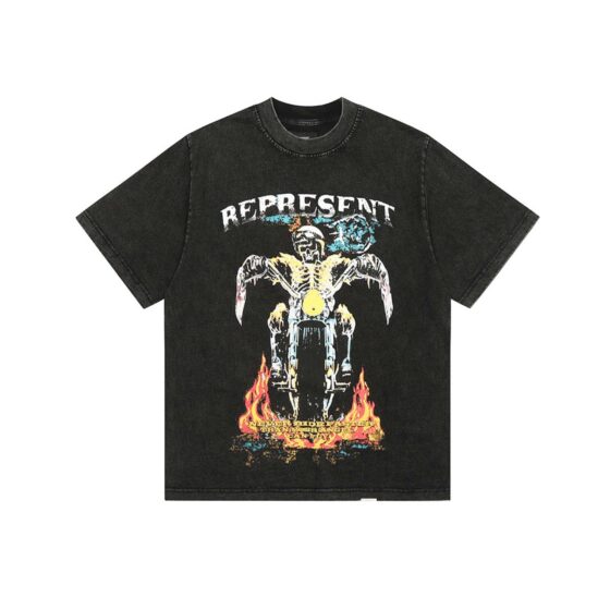 Faded Represent' tee in size M, featuring a relaxed fit and bold graphic design on soft cotton fabric.