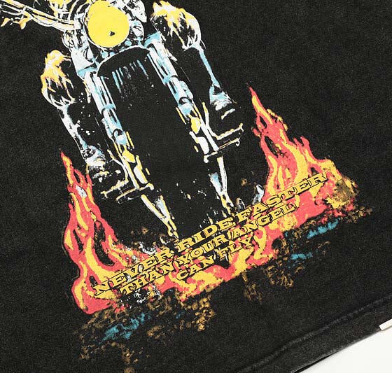 Faded M size Represent' Never Ride Faster t-shirt in a relaxed fit, showcasing a stylish graphic design.