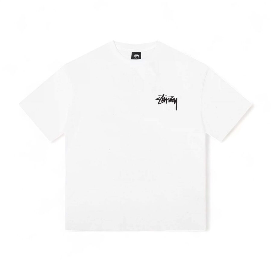 Stussy Fuzzy Dice Tee featuring vibrant graphic print on a comfortable t-shirt in a casual style.