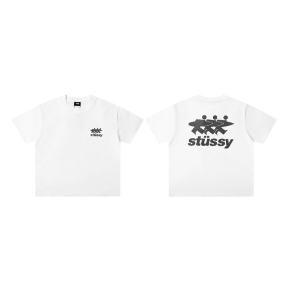 Stussy SURFWALK t-shirt in black with bold graphic print on the front, casual style for everyday wear.