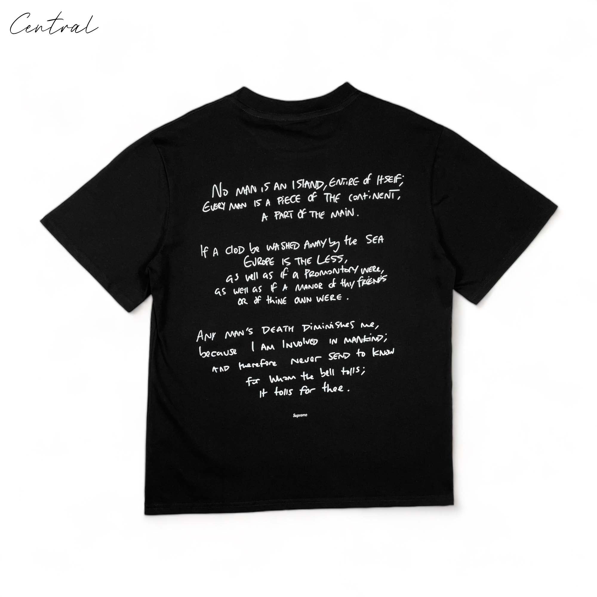 Central AE Sup Corteiz Rules The World Tee in black with bold graphic design on the front displayed on a flat surface.