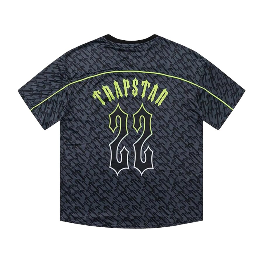 Trapstar Monogram Jersey T-shirt in black and lime, featuring a stylish design and comfortable fit.