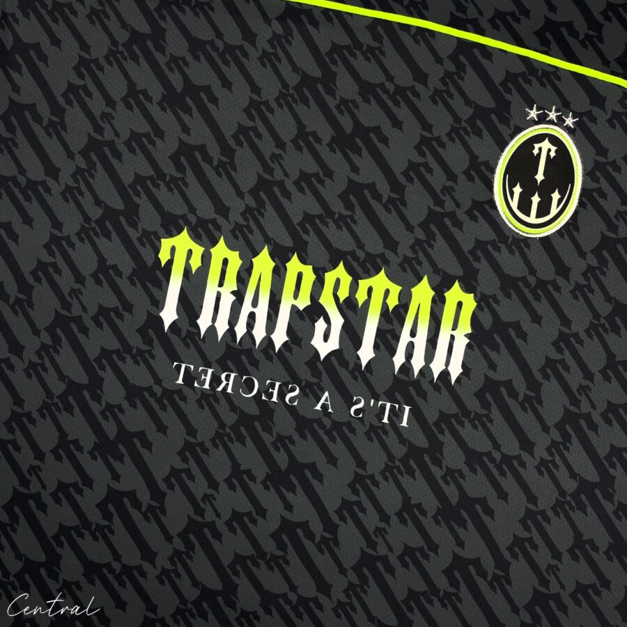 Trapstar Monogram Jersey T-shirt in black and lime with bold logo design on the front.