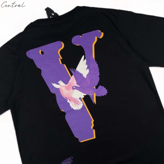 Vlone X Nav Doves T-Shirt featuring a bold dove graphic on a comfortable black tee.
