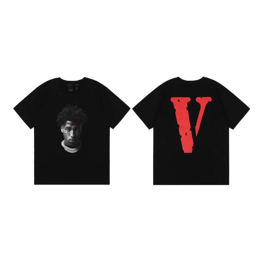 Vlone x NBA YoungBoy T-shirt featuring bold graphics and a relaxed fit, perfect for casual streetwear style.