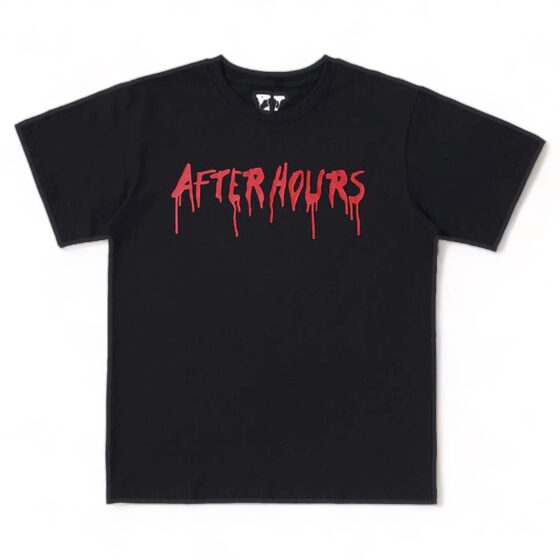 Vlone x The Weeknd After Hours T-Shirt in black with graphic design, showcasing front and back details.