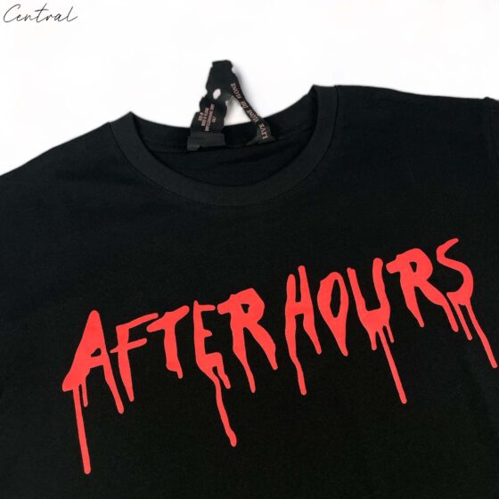 Vlone x The Weeknd After Hours T-Shirt featuring bold graphics on a black cotton fabric.