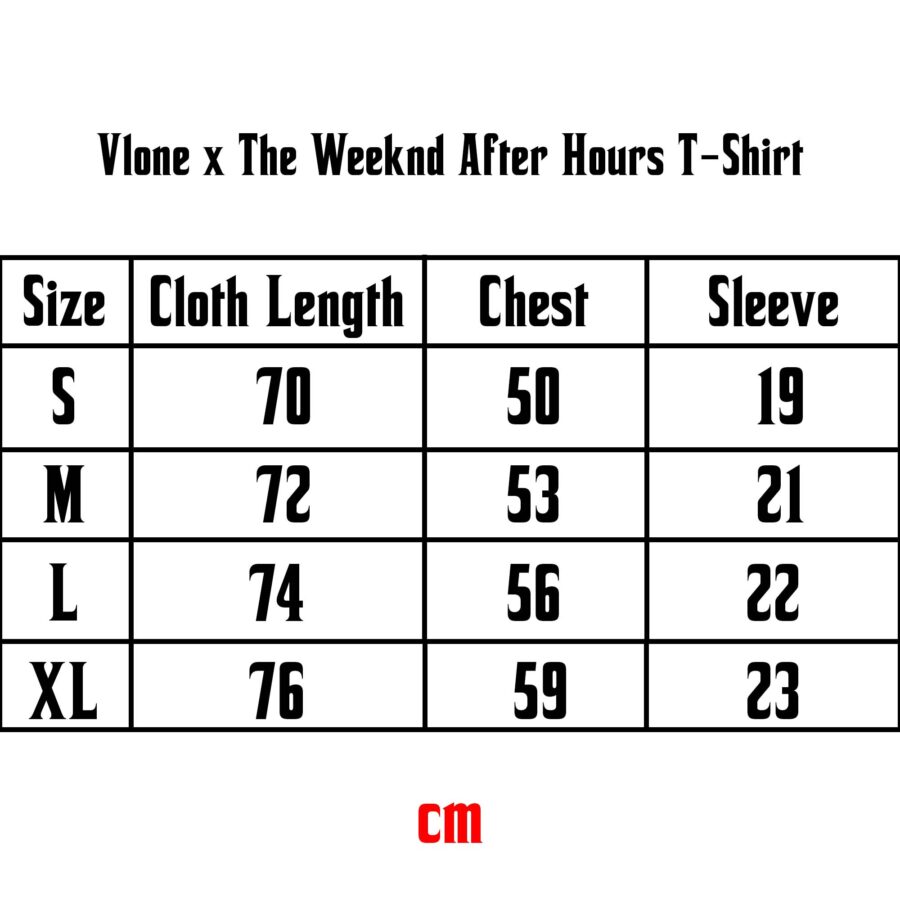 Vlone x The Weeknd After Hours T-Shirt featuring unique graphics on a black cotton fabric.