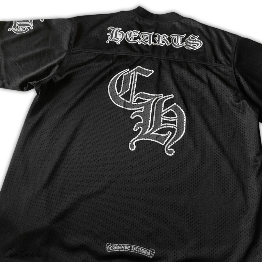Chrome Hearts mesh stadium jersey set featuring a stylish t-shirt and shorts in a modern design by Central ae.