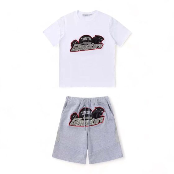 Trapstar Shooters short set featuring a stylish t-shirt and shorts in a vibrant design by Central AE.