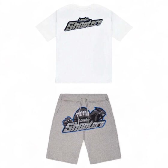 Trapstar Shooters shorts set featuring a matching t-shirt and shorts in a stylish design.