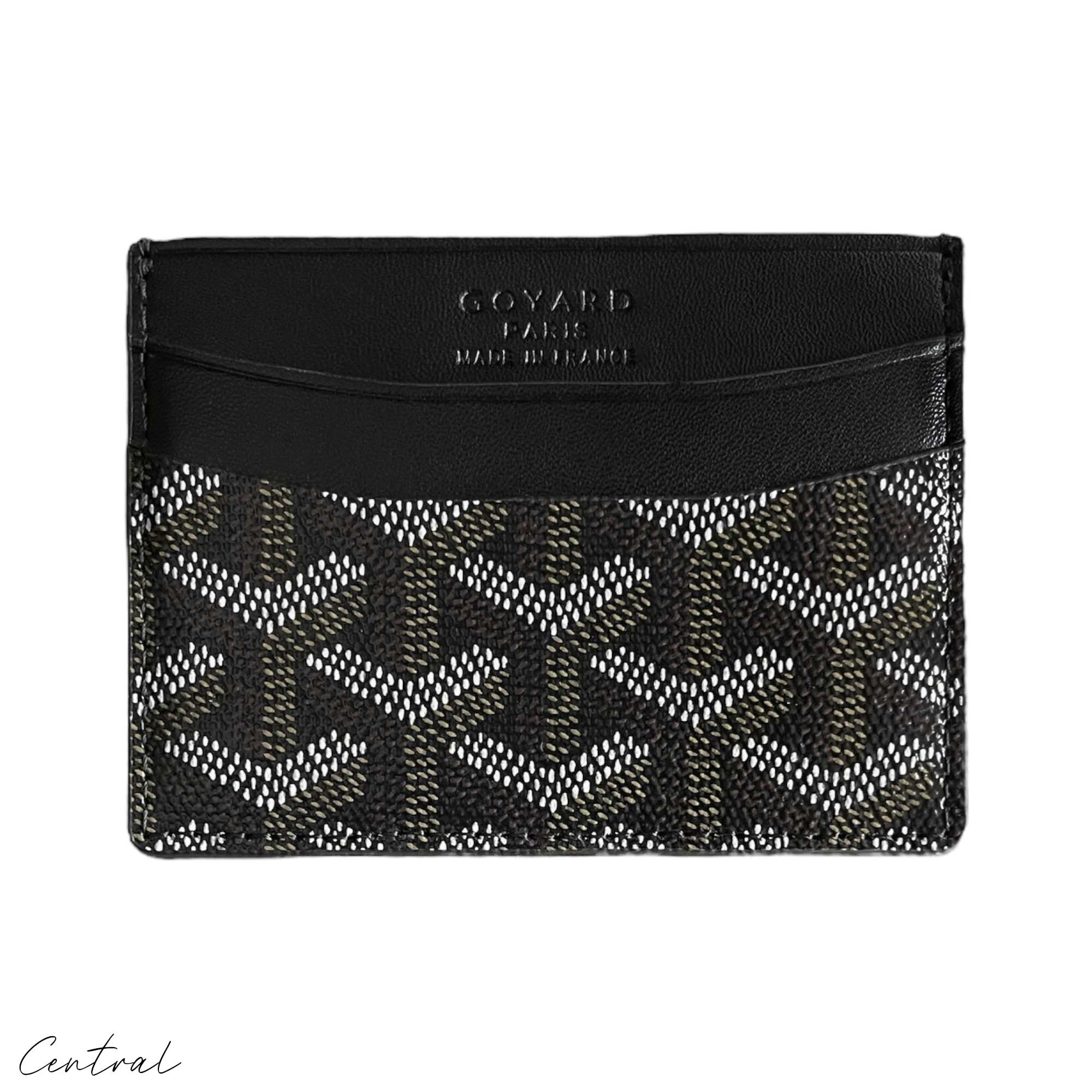 Black Goyard card holder wallet by Central ae featuring a sleek design and signature pattern.