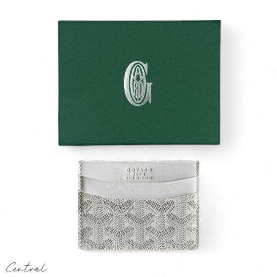 Goyard white card holder wallet featuring the iconic brand pattern and sleek design.