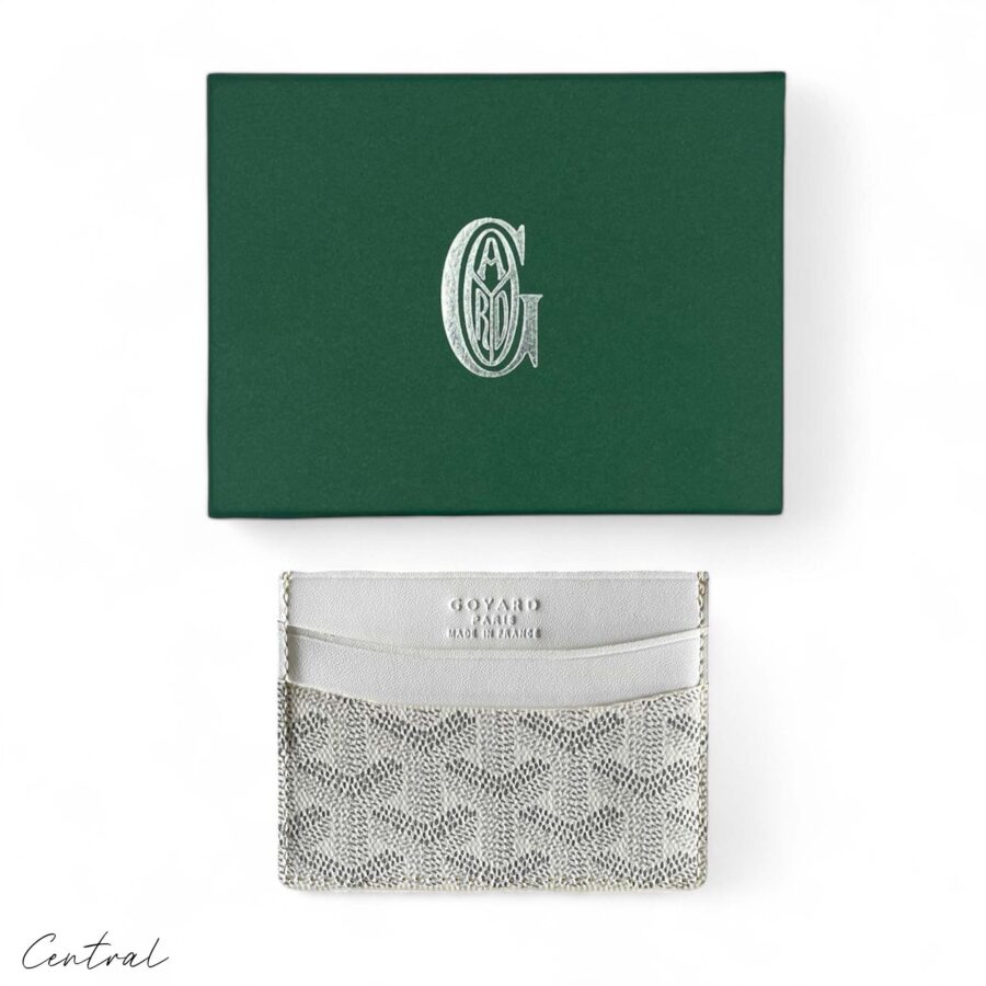 Goyard white card holder wallet featuring the iconic brand pattern and sleek design.