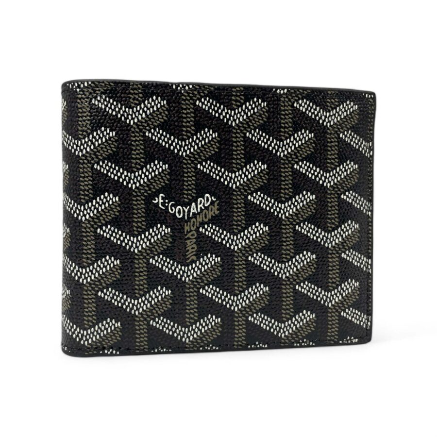 Black Goyard wallet by Central ae featuring a sleek design and signature logo pattern.