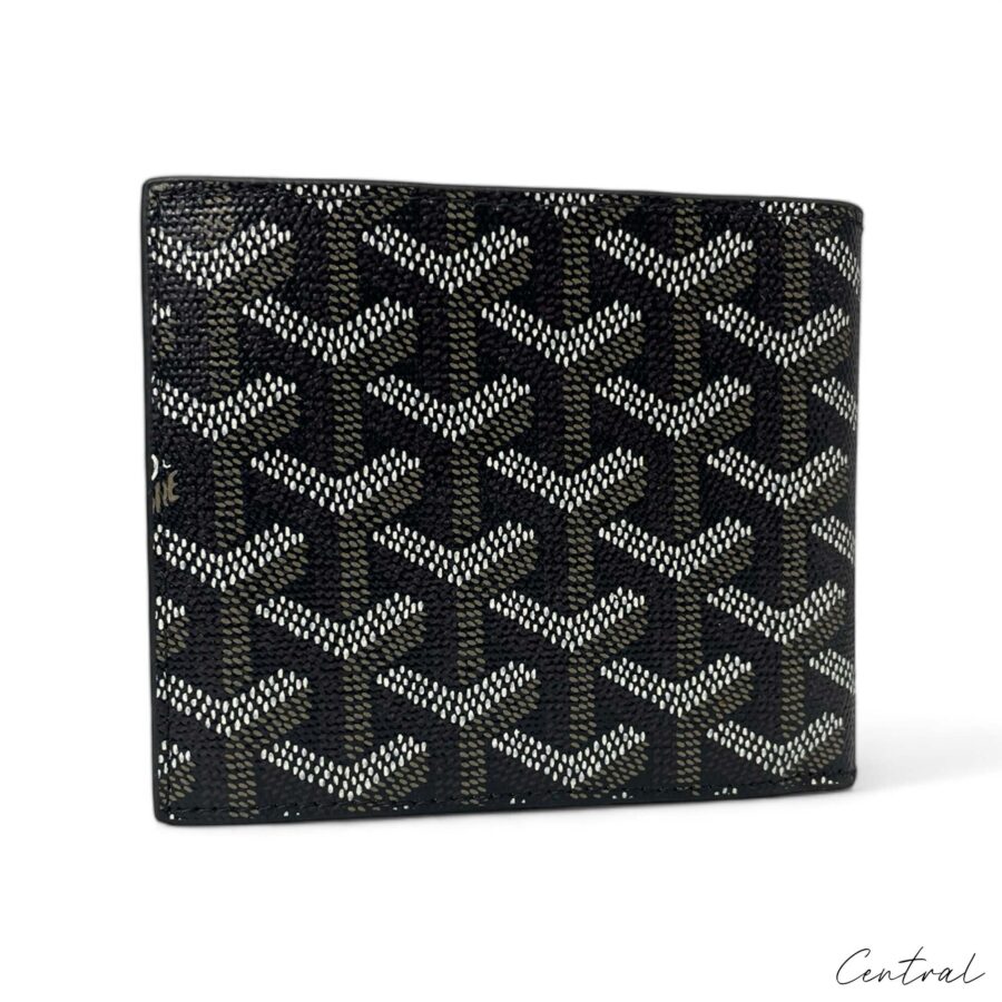 Black Goyard wallet by Central ae, featuring the signature logo and sleek design, displayed against a neutral background.