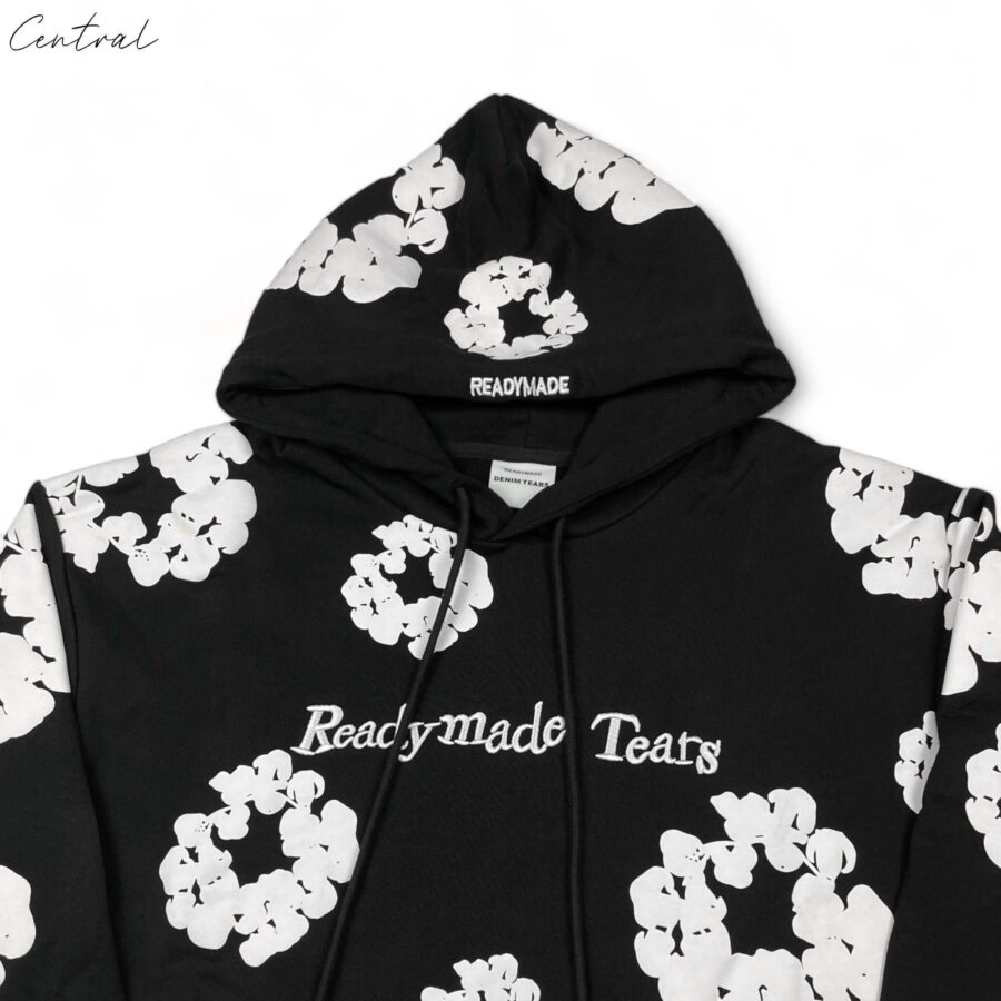 Black READYMADE x DENIM TEARS hoodie featuring a relaxed fit and unique graphic designs by central.