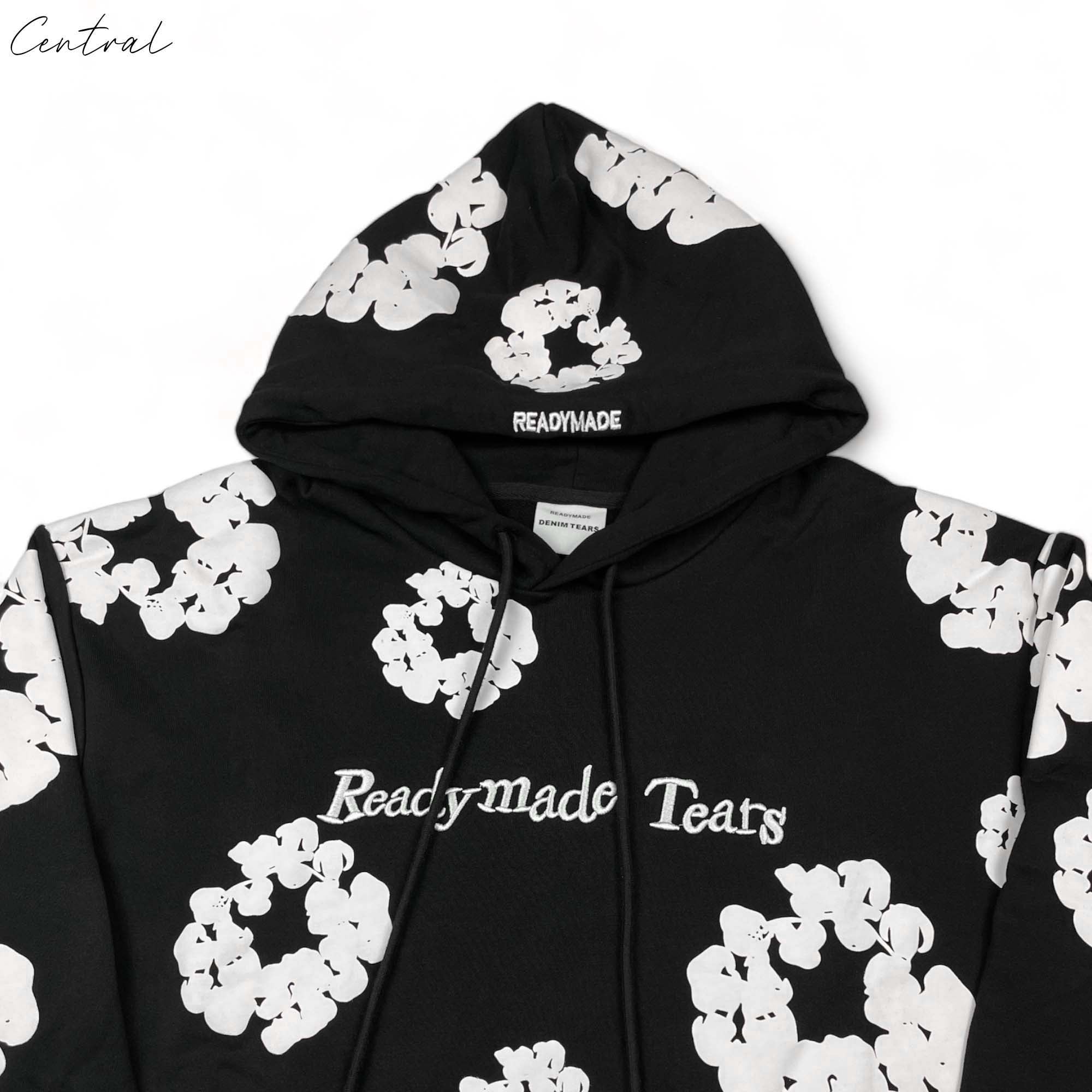 Black READYMADE x DENIM TEARS hoodie featuring a relaxed fit and unique graphic designs by central.