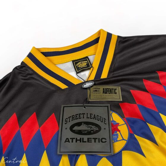 Corteiz Club RTW football jersey t-shirt in vibrant design, featuring logo and breathable fabric, displayed on a neutral background.