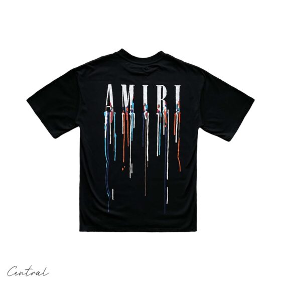 Amiri Paint Drip Black T-Shirt featuring a unique paint drip design on a classic black tee.