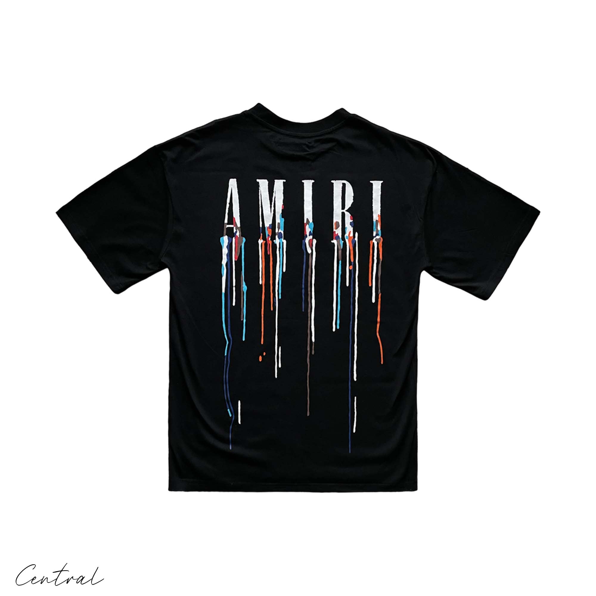 Amiri Paint Drip Black T-Shirt featuring a unique paint drip design on a classic black tee.
