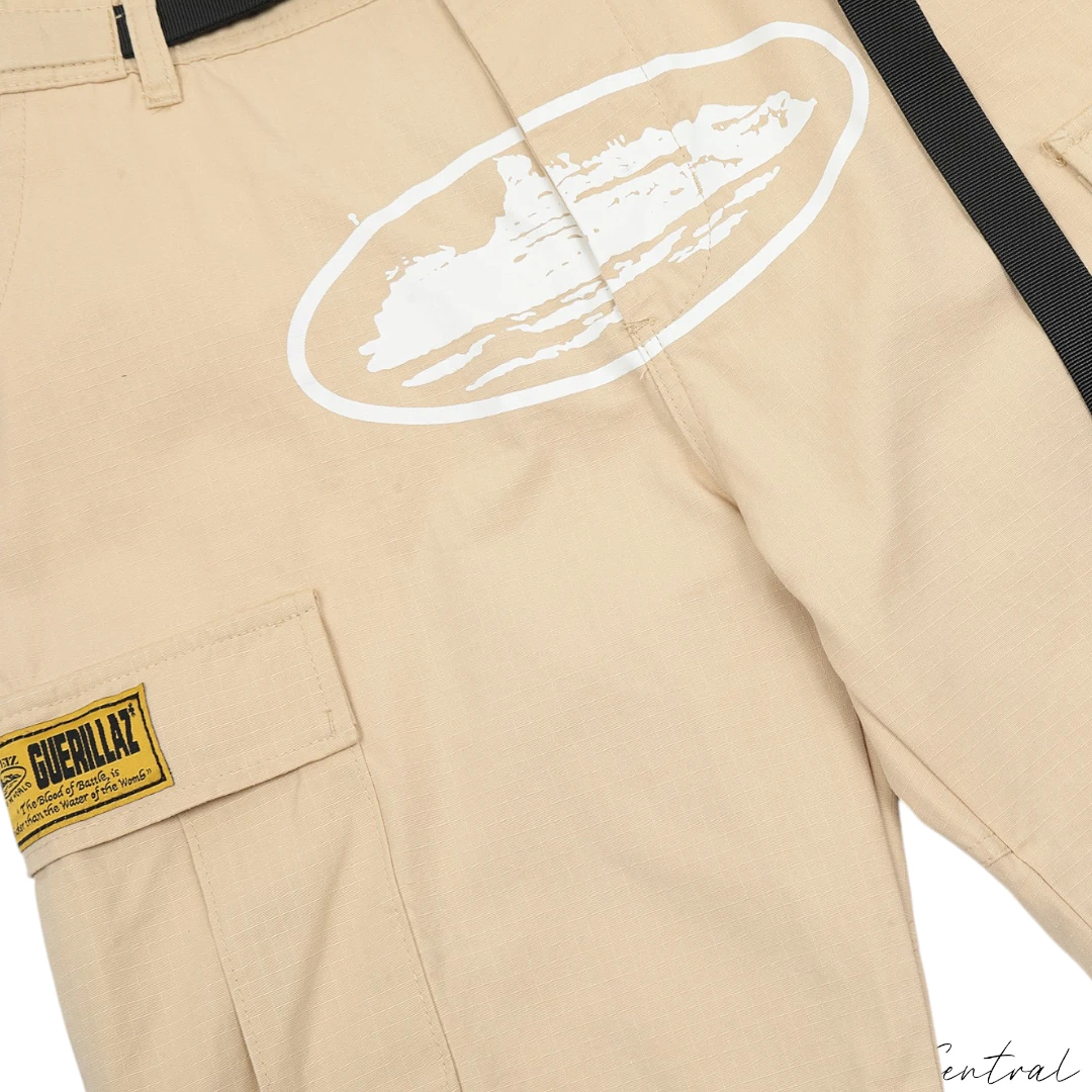 Corteiz Alcatraz Cargo Shorts Beige