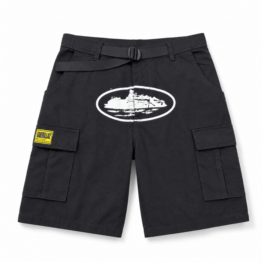 Corteiz Alcatraz Cargo Shorts - Black/White