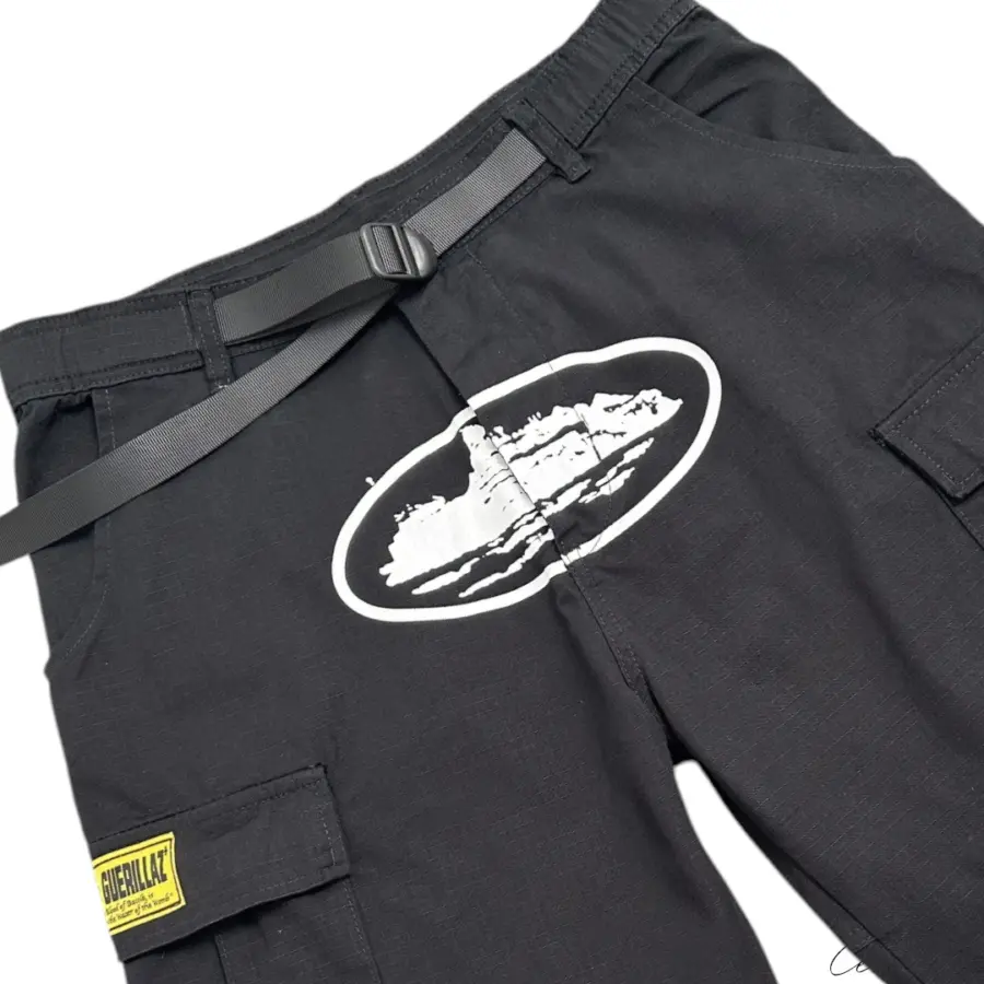 Corteiz Alcatraz Cargo Shorts - Black/White
