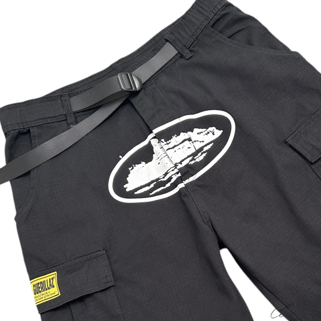 Corteiz Alcatraz Cargo Shorts - Black/White