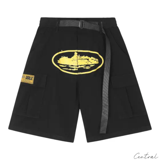Corteiz Alcatraz Cargo Shorts - Black/Yellow