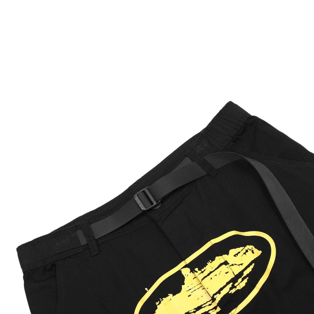 Corteiz Alcatraz Cargo Shorts - Black/Yellow