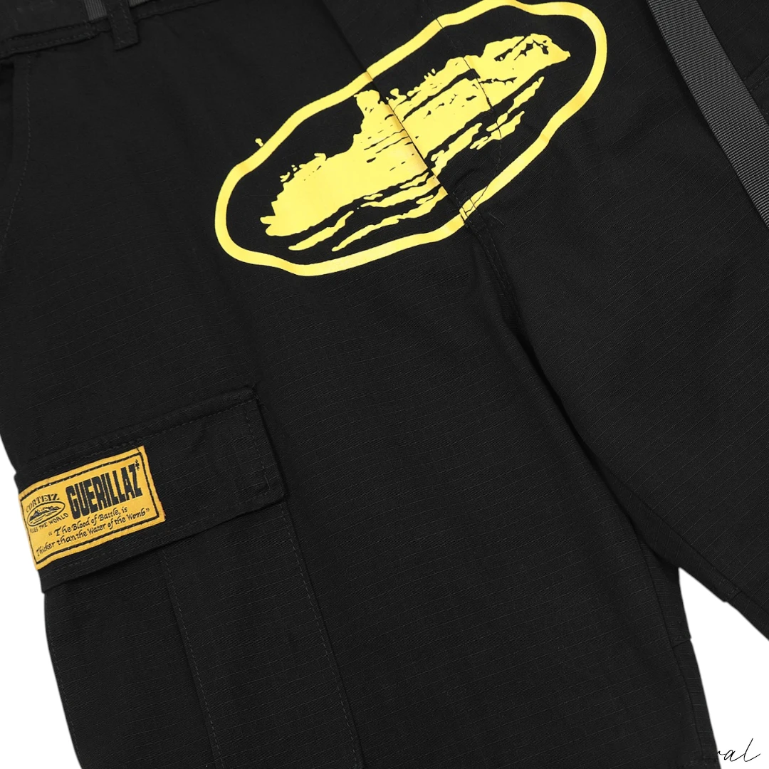 Corteiz Alcatraz Cargo Shorts - Black/Yellow