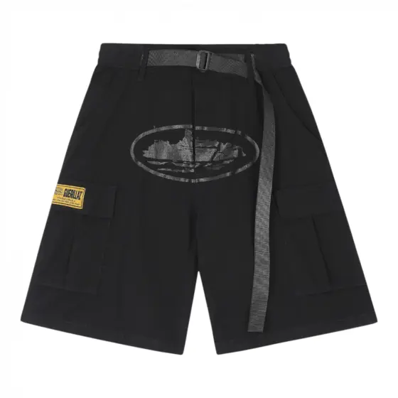 Corteiz Alcatraz Cargo Shorts - Black/Black