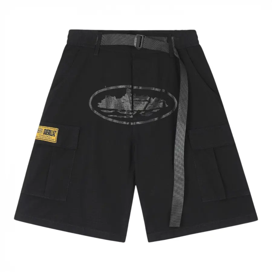 Corteiz Alcatraz Cargo Shorts - Black/Black