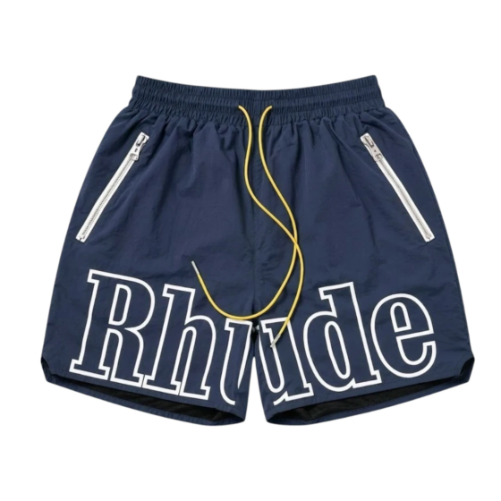 Rhude Oversized Logo Zip-Pocket Shorts - Navy