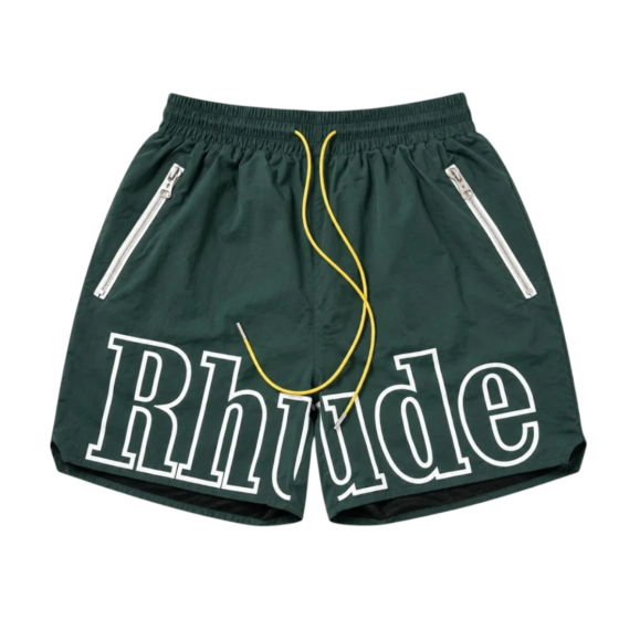 Rhude Oversized Logo Zip-Pocket Shorts - Dark Green
