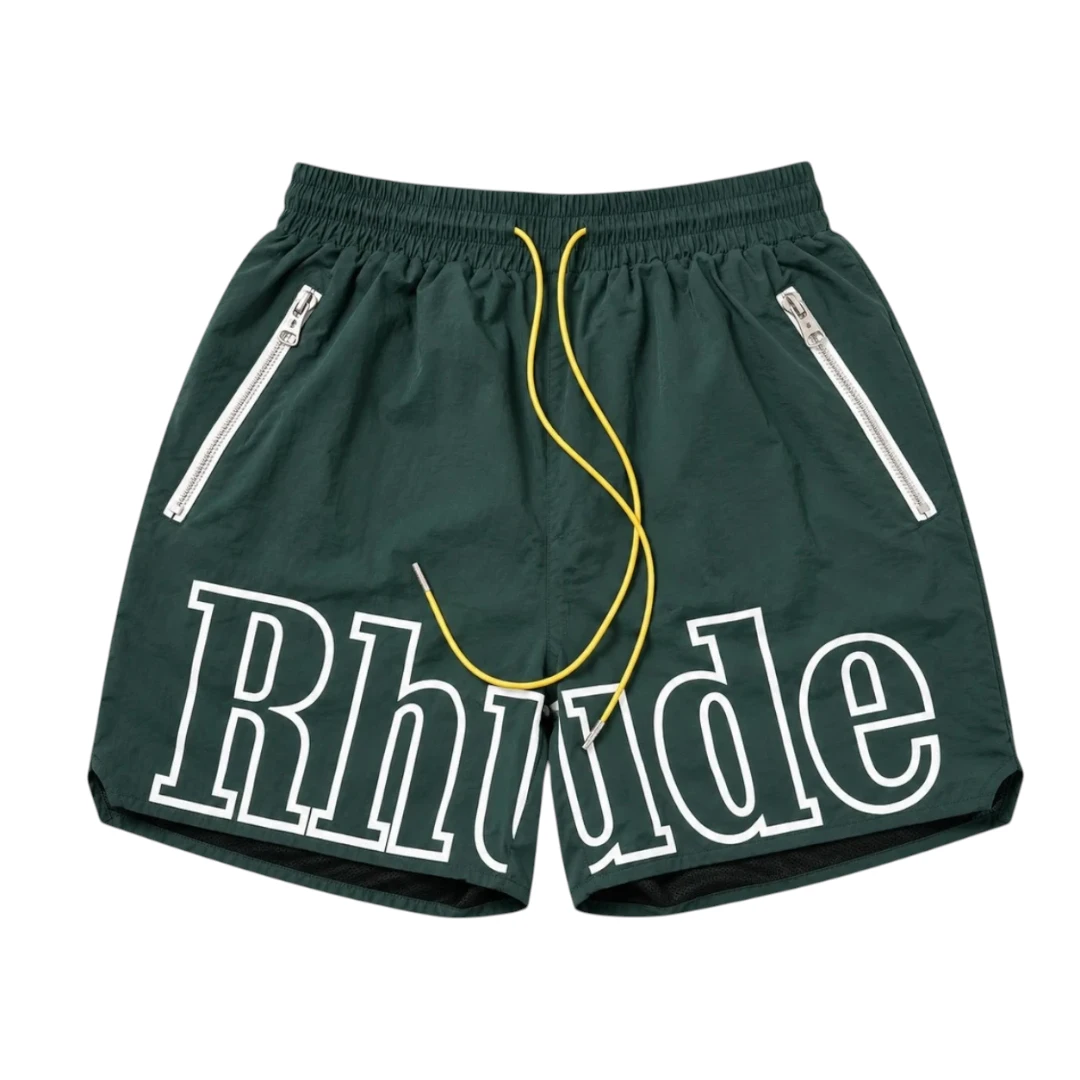 Rhude Oversized Logo Zip-Pocket Shorts - Dark Green