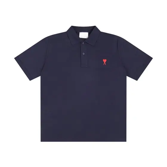 Ami Paris De Coeur Embroidered Polo Shirt - Navy