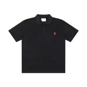 Ami Paris De Coeur Embroidered Polo Shirt - Black