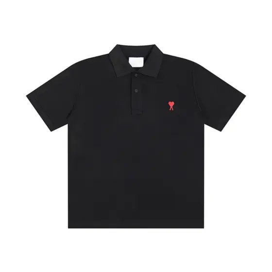 Ami Paris De Coeur Embroidered Polo Shirt - Black